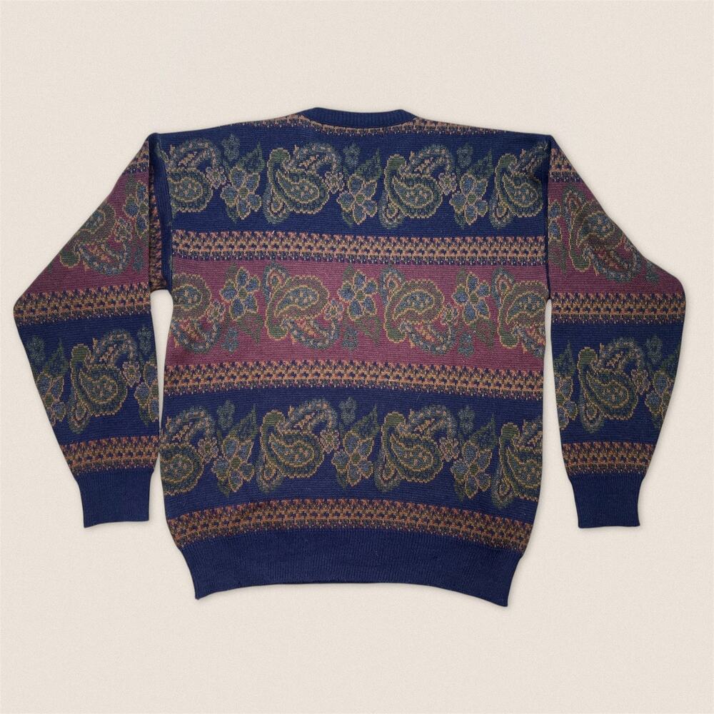 Vintage Paisley Wool Acrylic Blend Italian Grandpa Sweater John Ashford - Medium - Picture 2 of 6